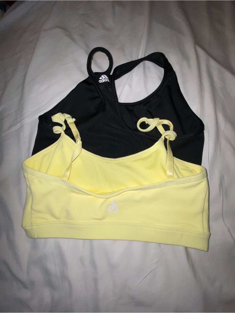 adidas Black Racerback Sports Bra with Yellow Overlay Bra